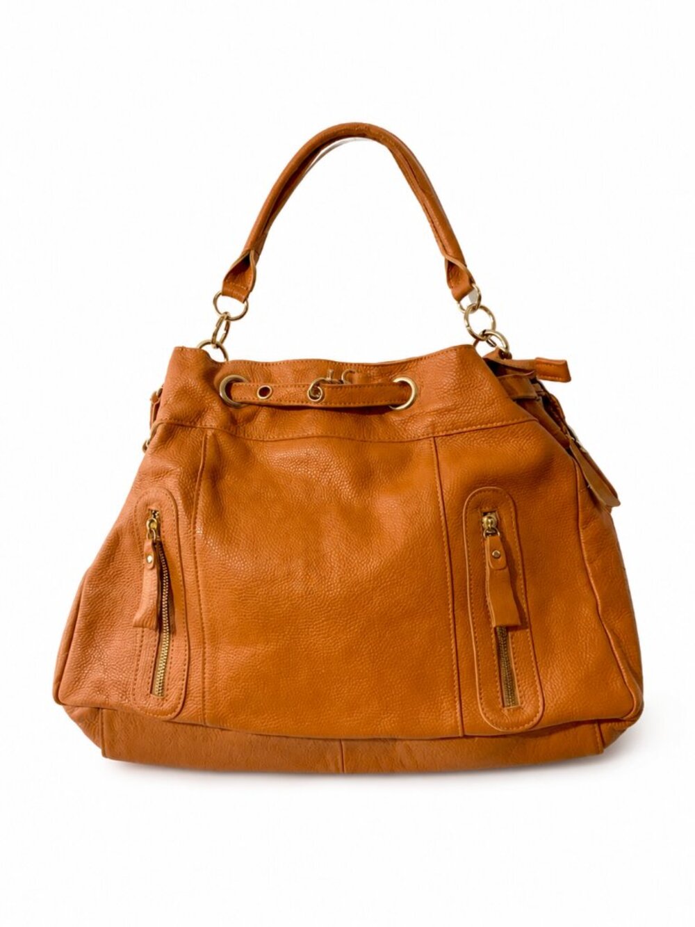 Sam & Kate Park Avenue Cognac Leather Satchel Shoulder Bag Gold Hardware